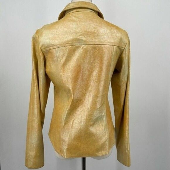 Vintage Neto yellow metallic sheen leather shaket jacket size 8 Y2K BoxM - Picture 6 of 7